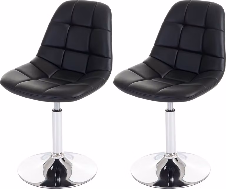 set di 2 sedie da pranzo HWC-A60, sedia girevole, cromo ~ ecopelle nera