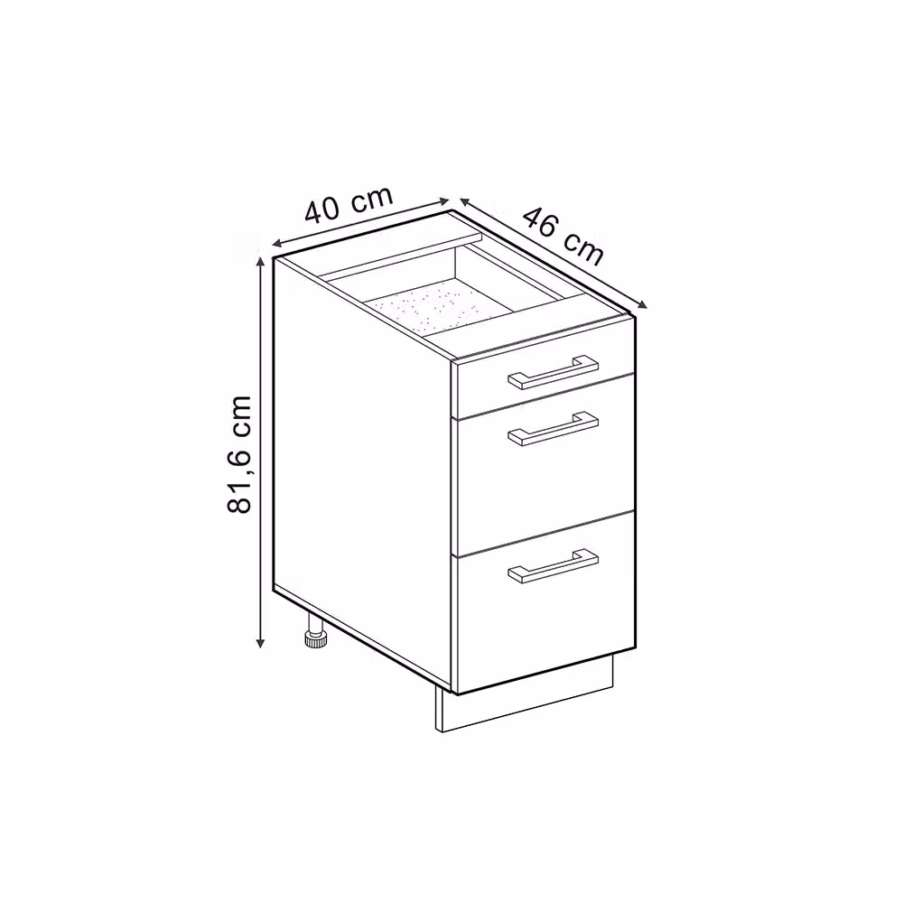 Mobiletto base per cucina Vicco R-Line Sonoma/Rovere dorato con cassetti, senza piano di lavoro, L: 40 cm, H: 81,6 cm, P: 46 cm – 2