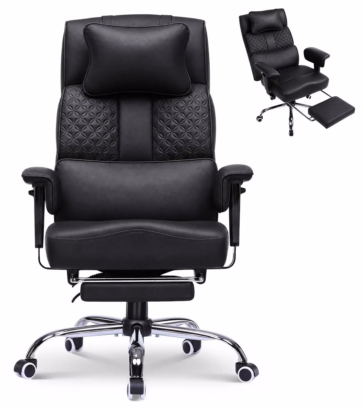 Sedia ergonomica per ufficio e gaming - Modello CH620 - Poggiatesta regolabile - Ampio supporto lombare - Seduta larga 54 cm - Inclinazione regolabile da 90° a 150° - Capacità di carico: 180 kg - Rivestimento in ecopelle nera