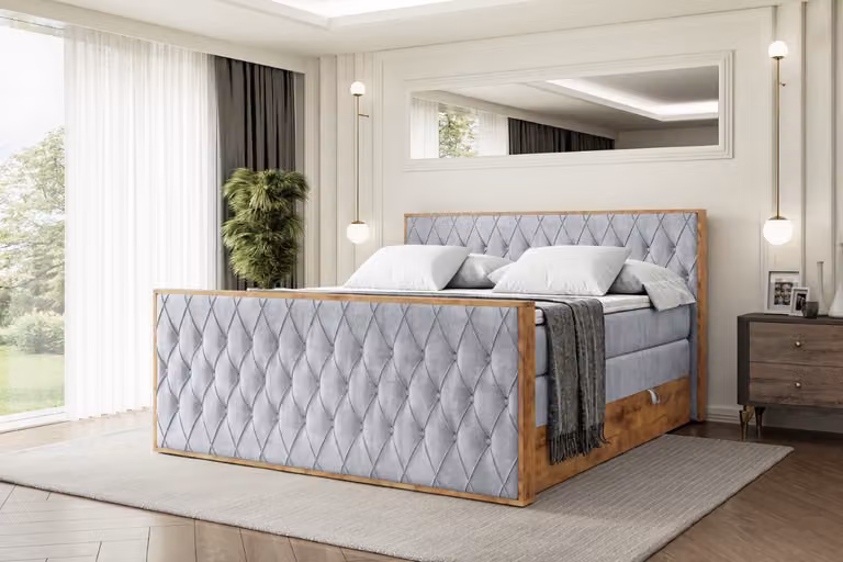 Letto boxspring ALTDECOR con materasso e rete a doghe, topper, pediera, letto imbottito con contenitore, letto con spazio contenitivo, materassi H3 e H4, letto matrimoniale -LOLLI5-Z KING-200x200 - Grigio Monolith