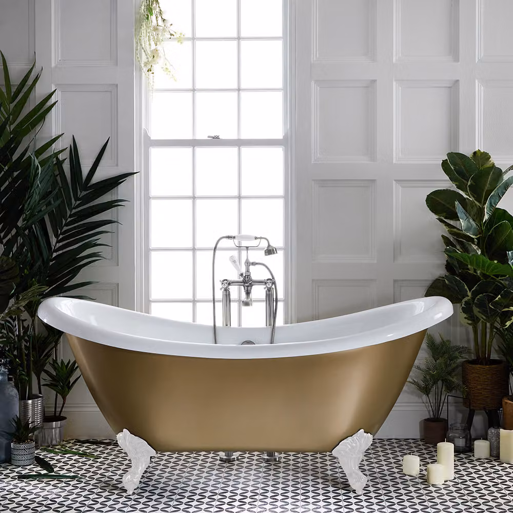 Vasca da Bagno Freestanding Tradizionale a Doppia Estremità in Rame Metallizzato - 1750mm x 730mm - Piedini Bianchi - Legend