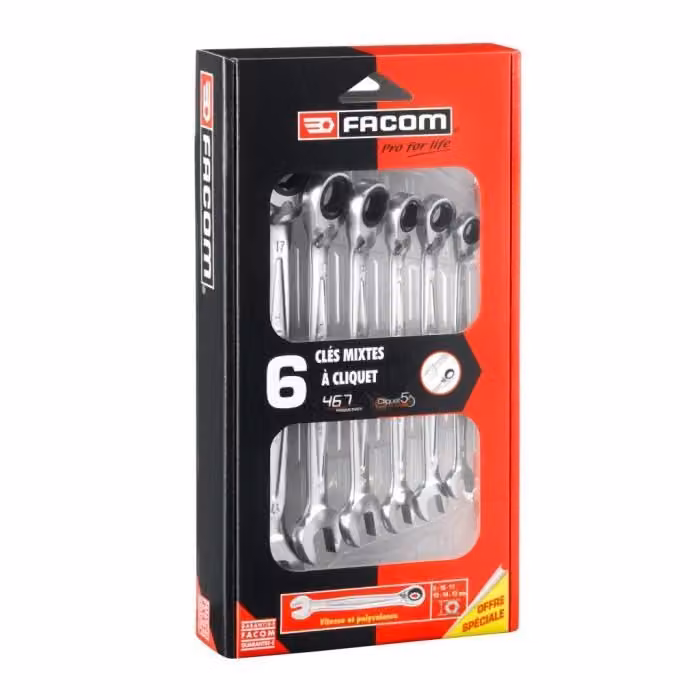 Set di chiavi a cricchetto e chiavi combinate Facom 467B.JE6PB, composto da 6 pezzi
