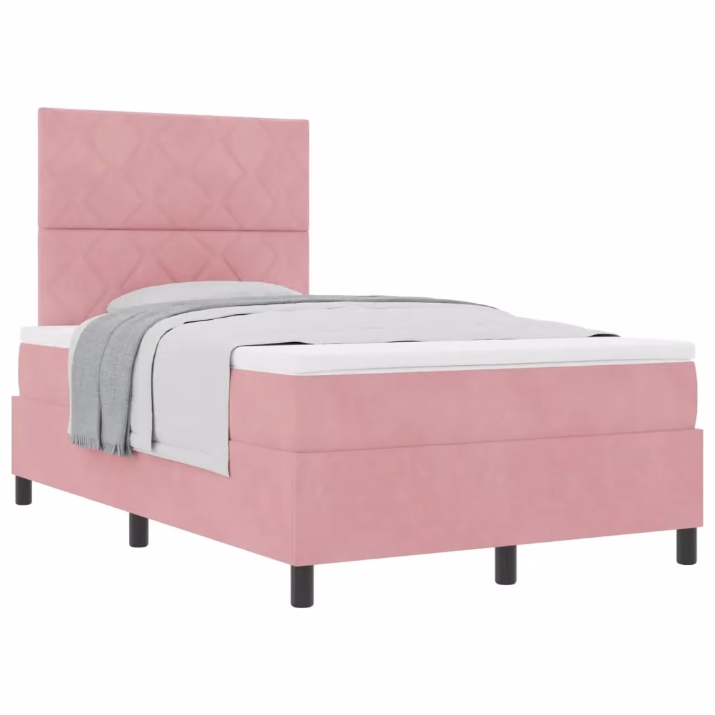 Letto a molle con testiera vidaXL in velluto rosa L: 120 cm, P: 200 cm, H: 128 cm – 2