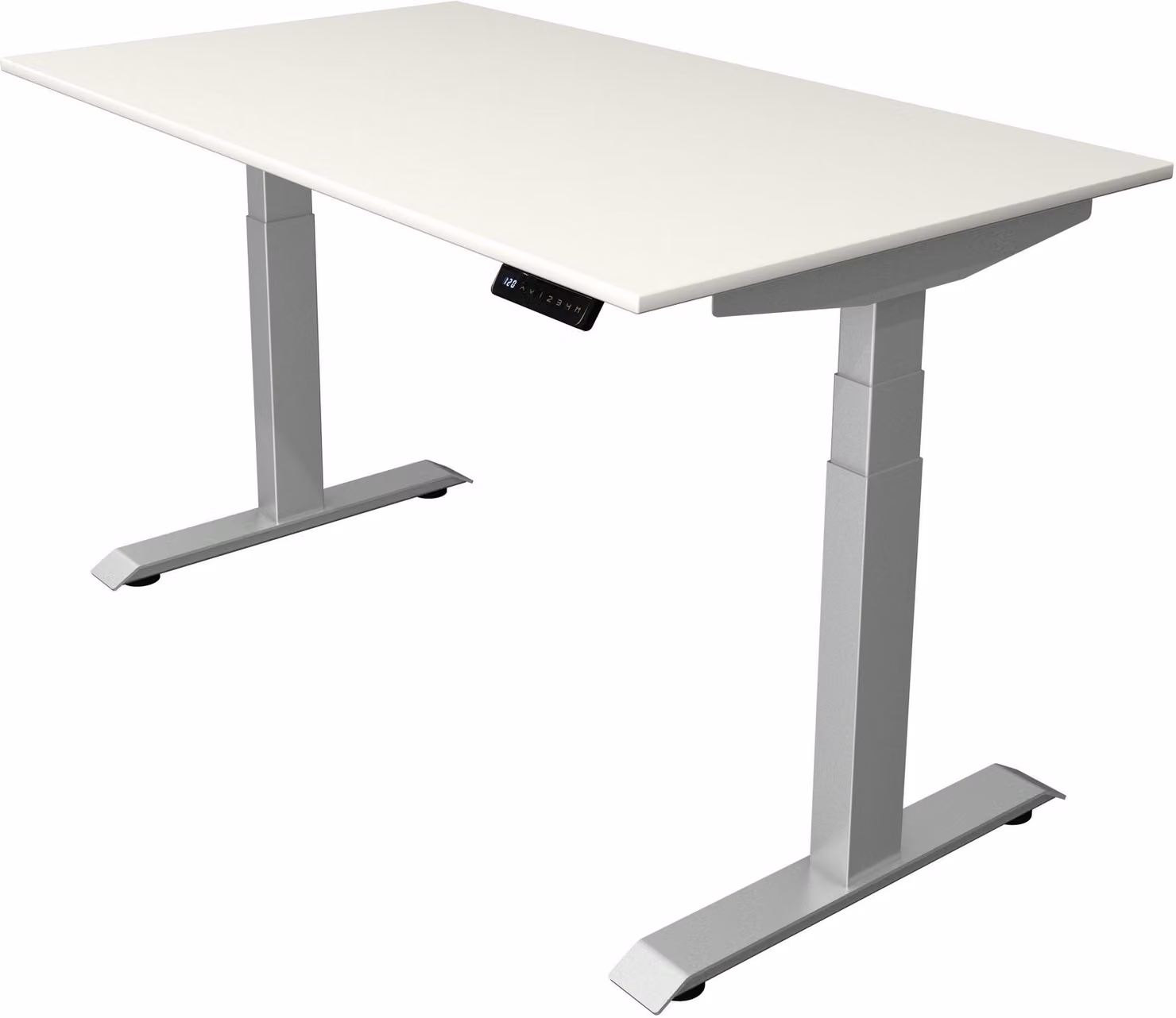 Scrivania Move 4 regolabile elettricamente in altezza, colore struttura:argento, dimensioni piano d'appoggio:140 x 80 cm, colore piano d'appoggio:bianco