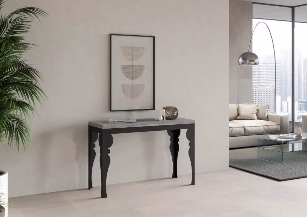 Tavolo apribile Paxor Double in cemento con telaio antracite L/P: 120 x 45/90 cm – 2