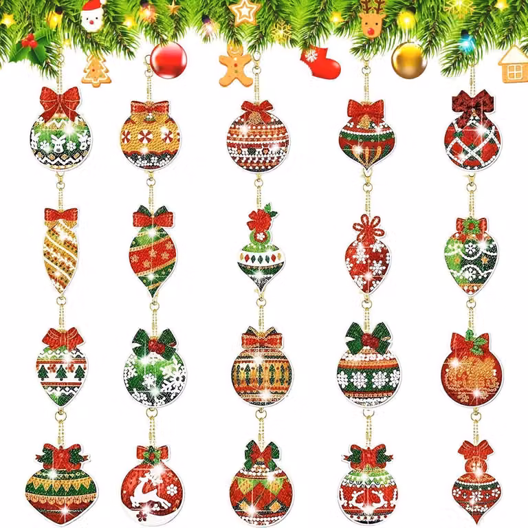 Set per Diamond Painting a tema natalizio, ciondoli per bambini, 20 pezzi, fronte-retro, portachiavi a forma di albero di Natale, decorazioni natalizie, calendario dell'Avvento