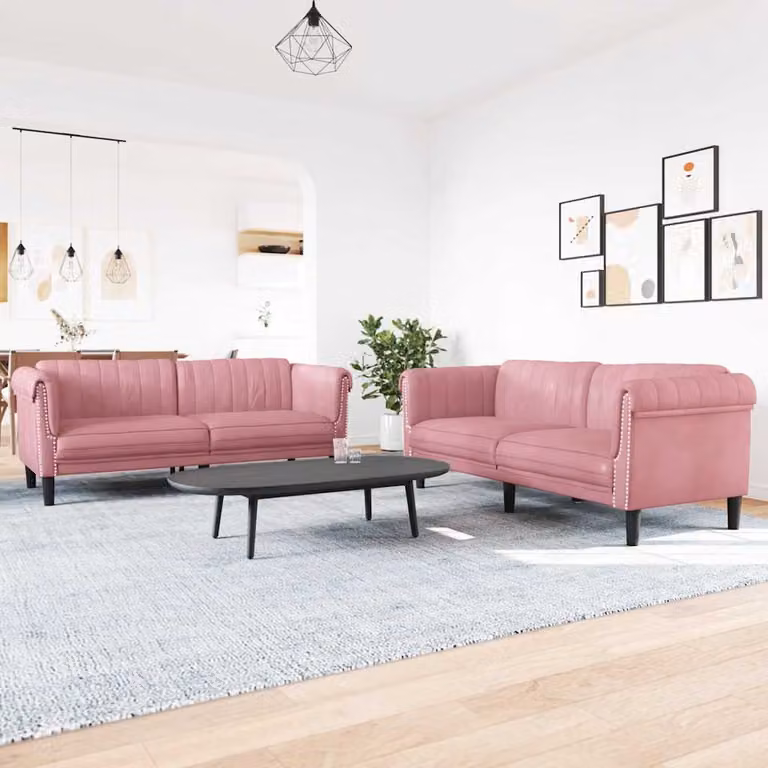 Set di 2 divani vidaXL in velluto rosa con struttura in legno massiccio e cuscini inclusi per il tuo soggiorno