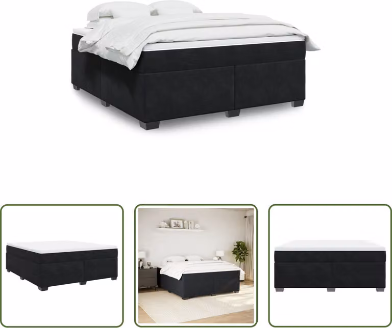The Living Store Letto a molle con materasso nero 180x200 cm in velluto