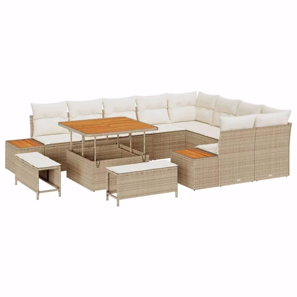 Set Divano da Giardino vidaXL 12 Pezzi Beige con Cuscini e Tavolino da Esterno in Acciaio e Tessuto Resistente ai Raggi UV – 2