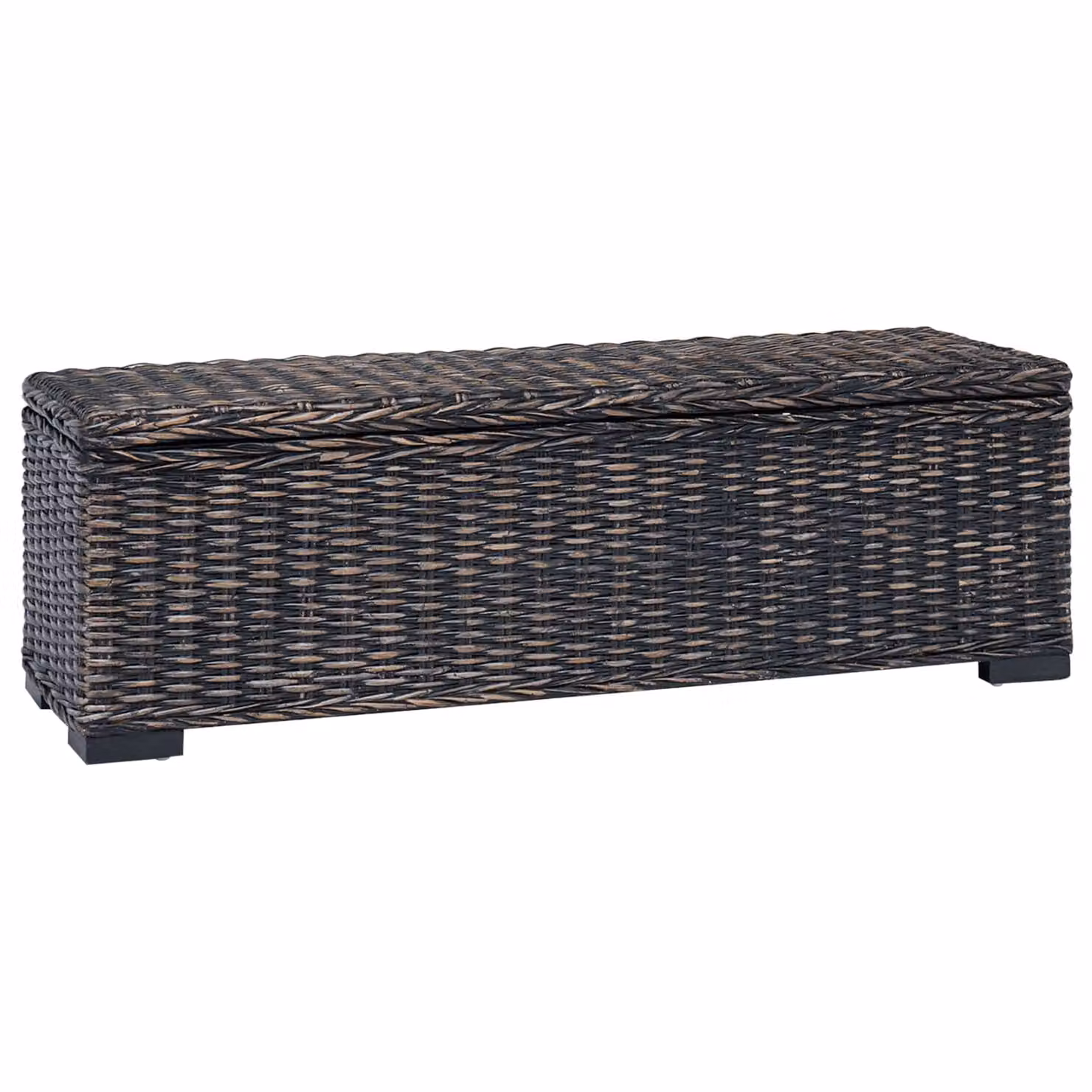 vidaXL Scatola di Stoccaggio in Rattan e Legno, Colore Nero, L 110 x P 35 x H 45 cm