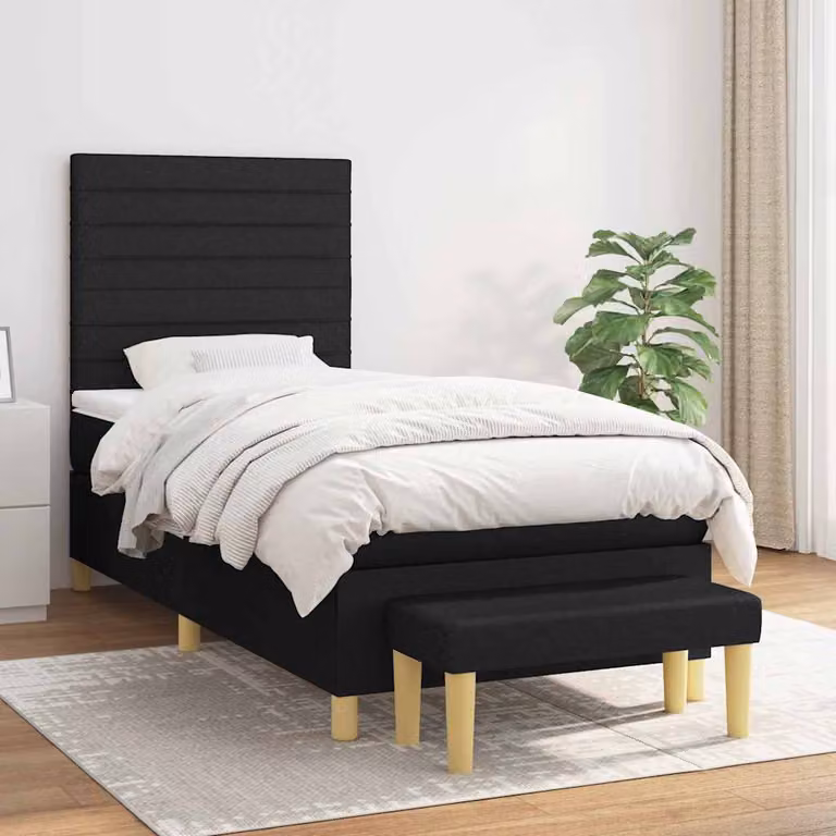 vidaXL Letto Ibrido con Giroletto a Molle e Materasso in Tessuto Nero, L/P: 90 x 200 cm