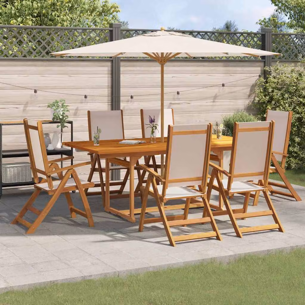 Set Pranzo da Giardino vidaXL in 7 Pezzi in Legno di Acacia e Textilene, Colore Marrone e Beige – 1