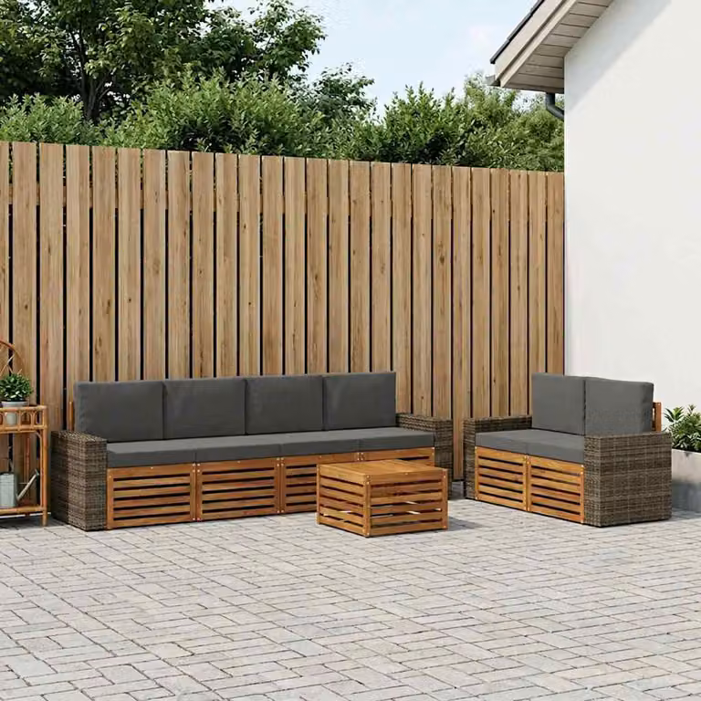 vidaXL Set di divani da esterno 7 pz in legno di acacia con cuscini, colore beige e antracite