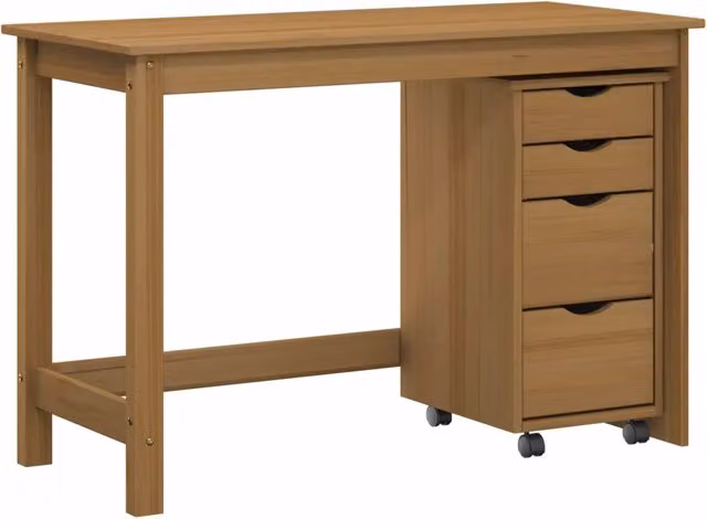 Set Scrivania MOSS composta da Tavolo da Ufficio e Mobiletto su Ruote in Legno Marrone Miele L/P/H: 112 x 50 x 75 cm – 1