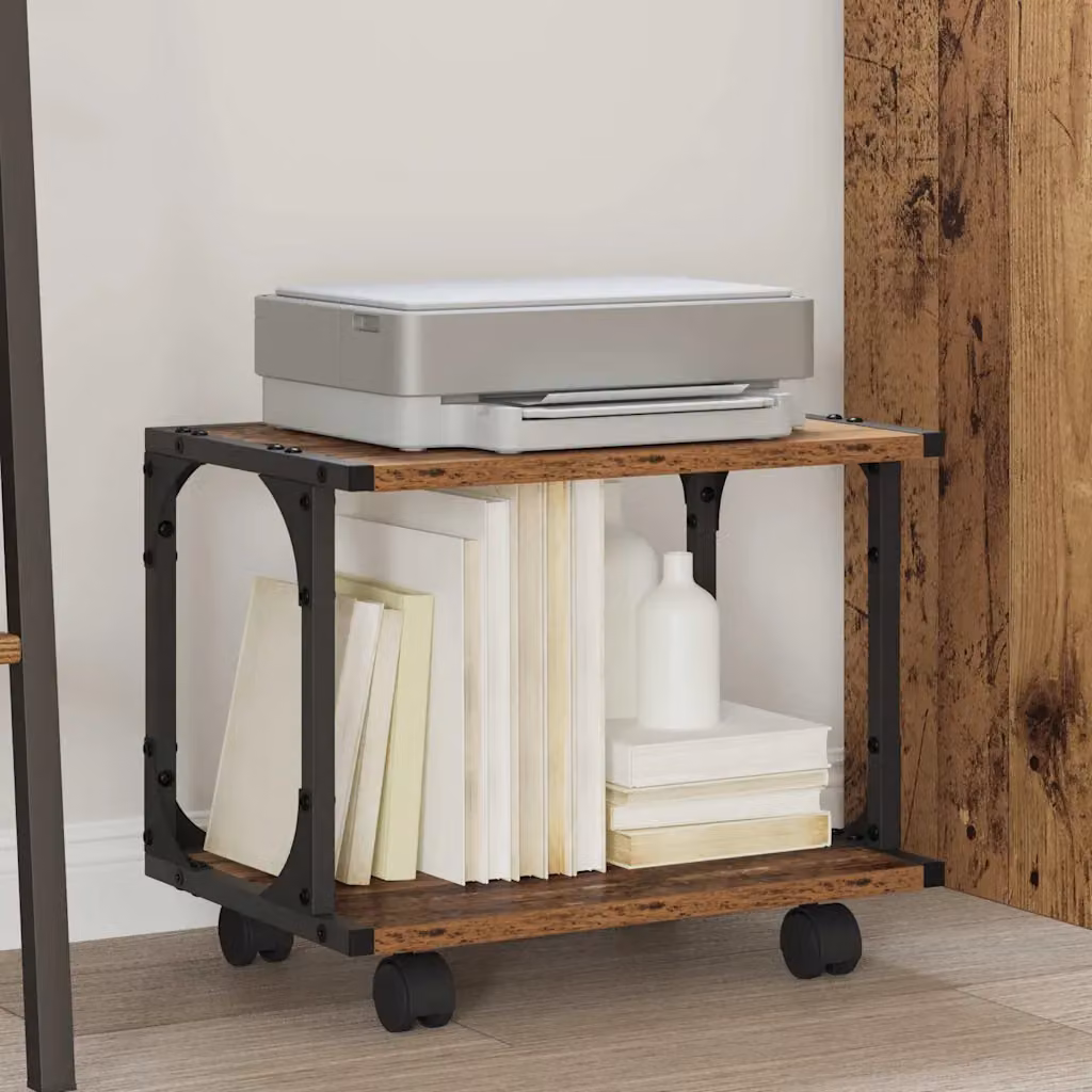 vidaXL Supporto per Stampante in Legno in stile Industriale, Colore Marrone, L 41 cm x P 28 cm x H 33,5 cm
