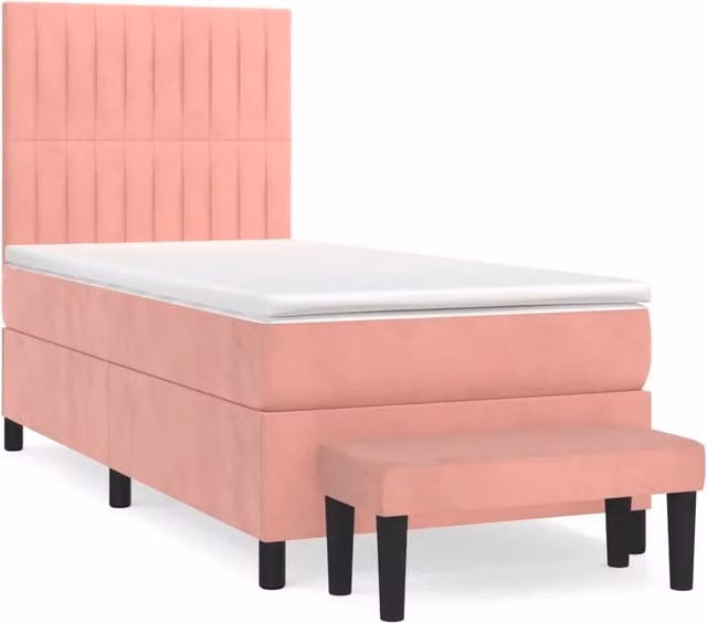 Letto singolo | Letto per adulti | Giroletto a Molle con Materasso Rosa 80x200 cm in Velluto