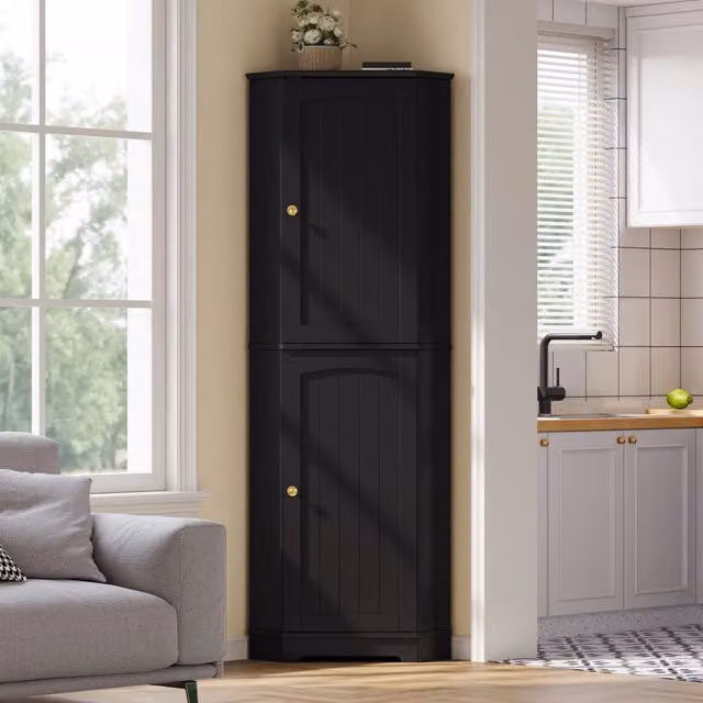Armadio angolare con 2 ante e ripiani regolabili, mobile contenitore per cucina, sala da pranzo e soggiorno, 42 x 42 x 166 cm