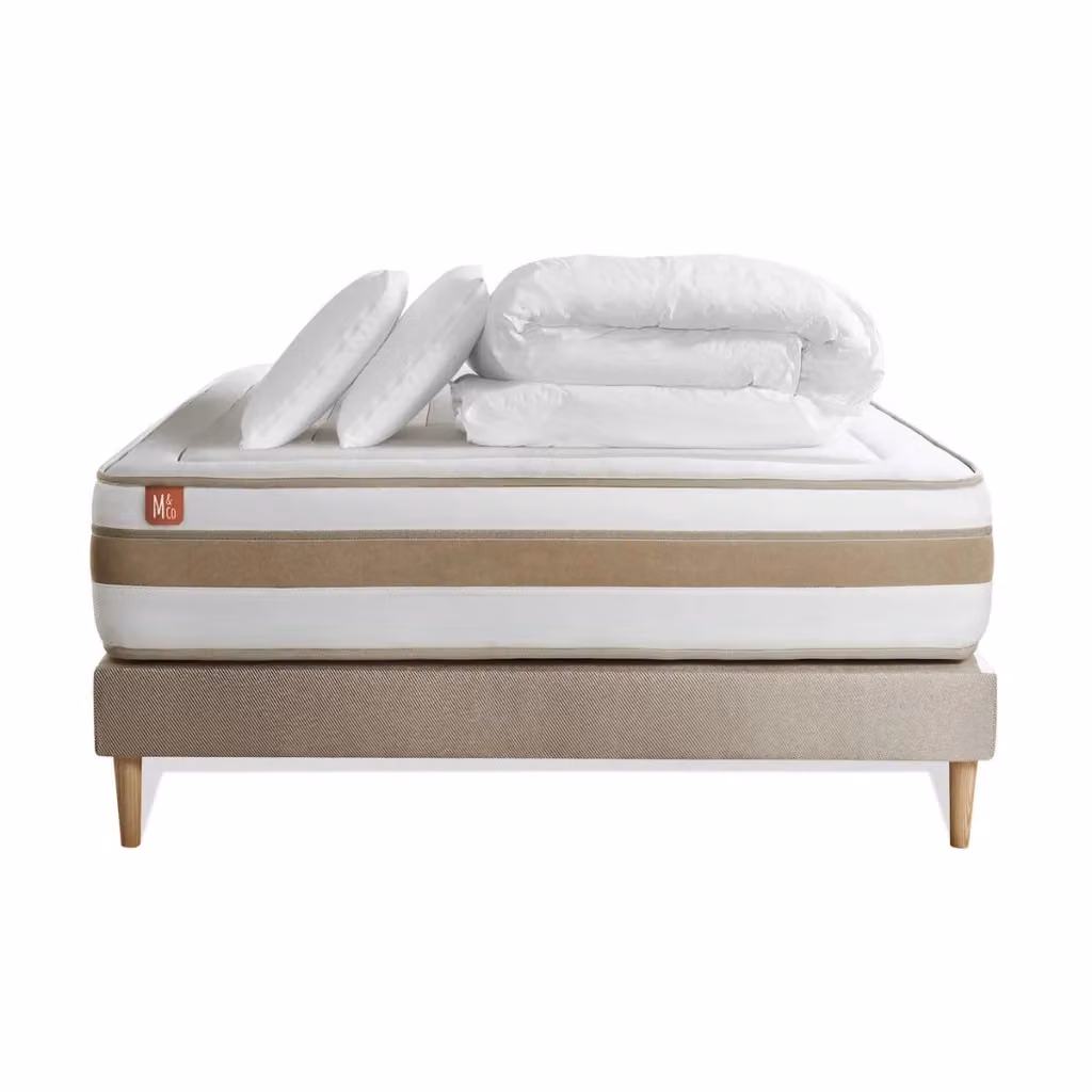 Pacchetto letto completo Le Raffiné con materasso ibrido, box spring con doghe, 2 cuscini e piumino, colore nero, L/P: 200 x 200 cm – 2