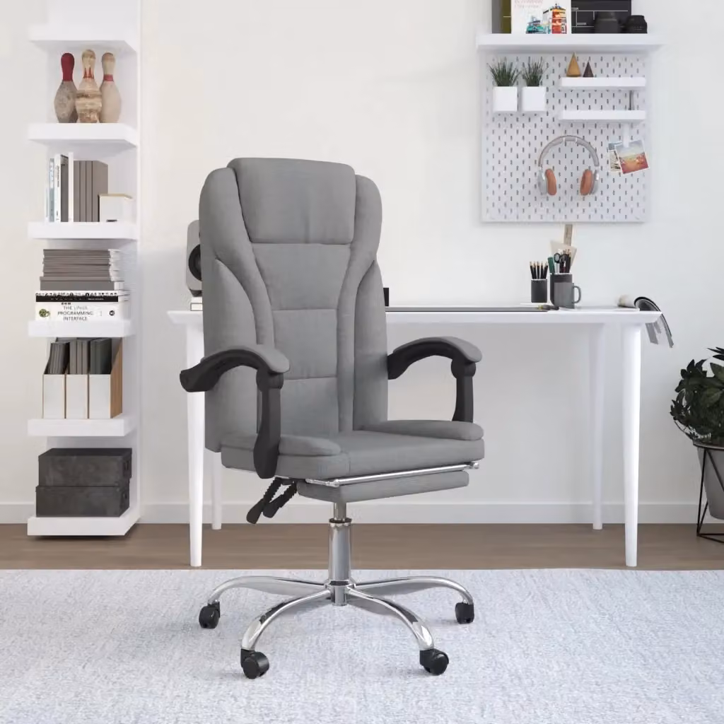 Sedia da ufficio girevole a 360 gradi in tessuto grigio con braccioli e ruote per home office e design minimalista – 2