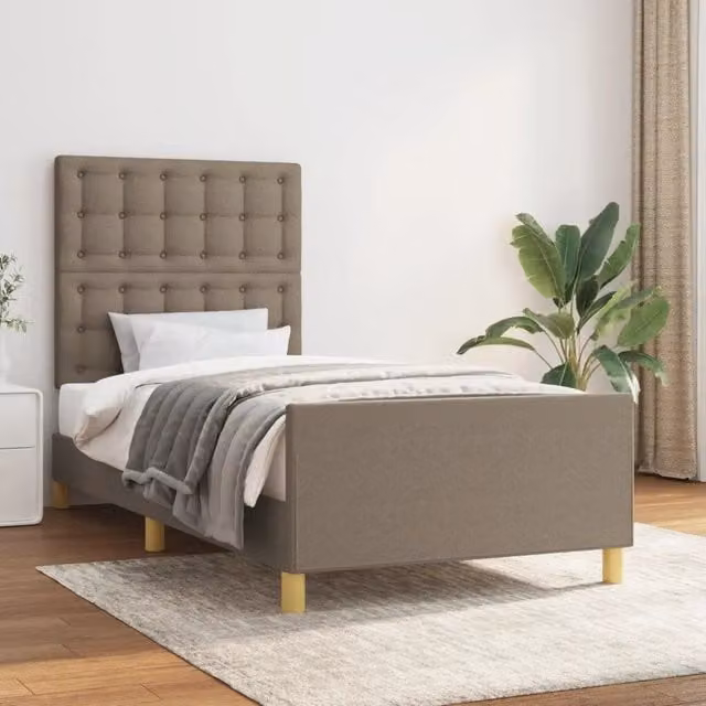 Giroletto vidaXL in tessuto beige con struttura in legno e pannello imbottito L/P/H: 100 x 200 x 128 cm – 1