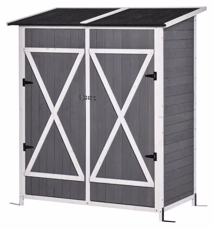 Capanno da giardino per attrezzi da giardinaggio con tavolo da giardino | Colore: Grigio e Bianco | Dimensioni: 139x75x160 cm
