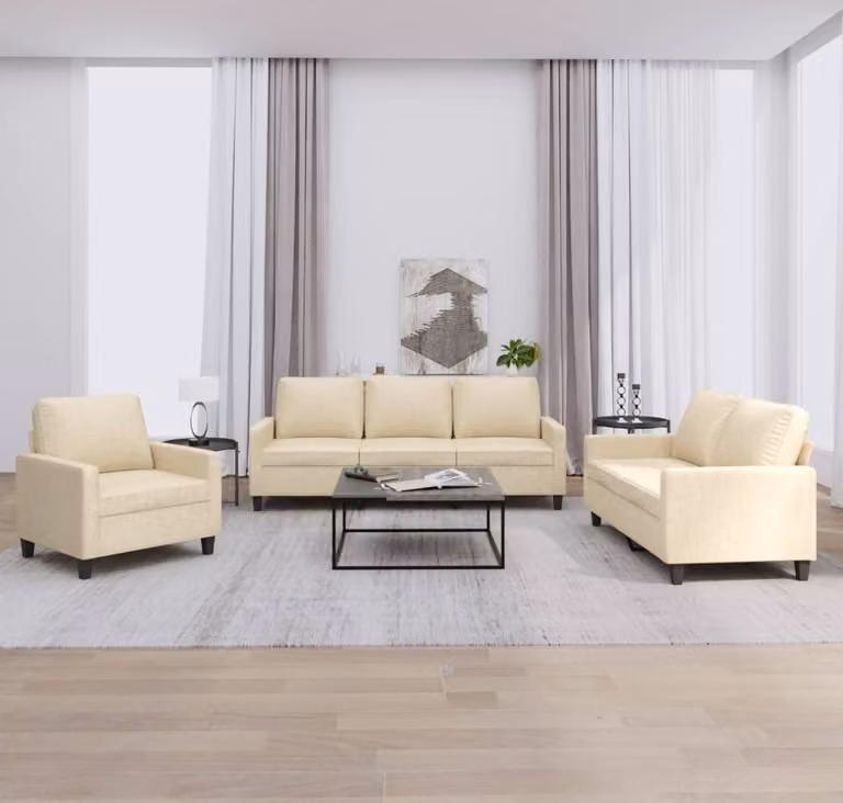 Maison Exclusive - Set divano a 3 pezzi con cuscini in tessuto color crema