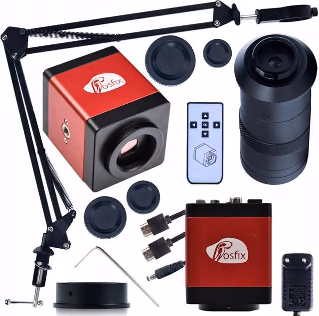 Set di Microscopio Digitale Draco Pro KMDRP-HDMI-VGA Rosso in Lega di Alluminio con Sensore 2MP e Connessione HDMI