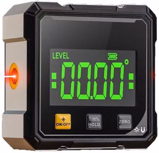 Goniometro digitale con laser e display LCD, a quattro cifre, impermeabile, ideale per falegnami e pittori.