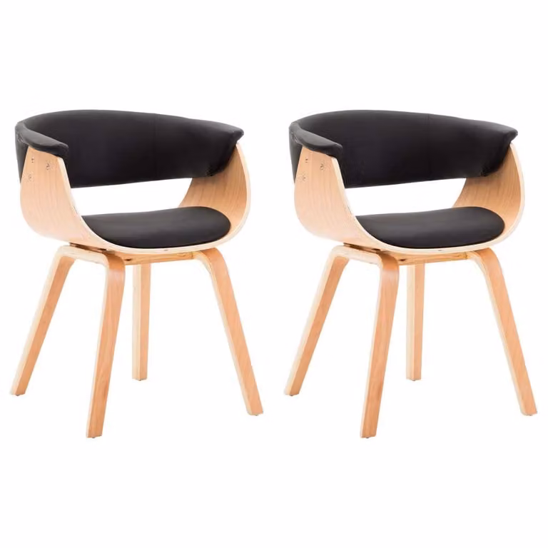 Sedie da Pranzo 2 pz Nere in Legno Curvato e Pelle finta
