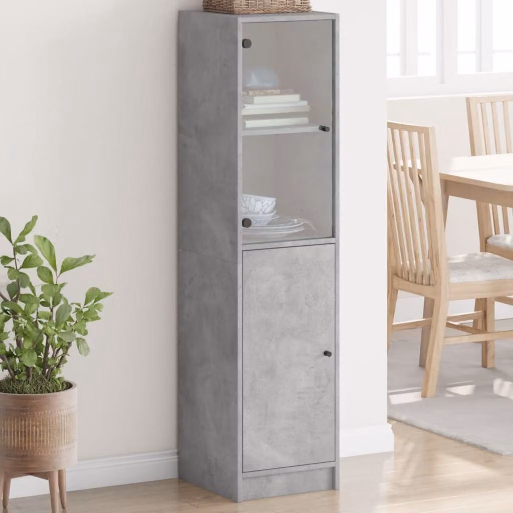 Credenza moderna vidaXL con ante in vetro, colore grigio, L/P/H: 35 x 37 x 142 cm