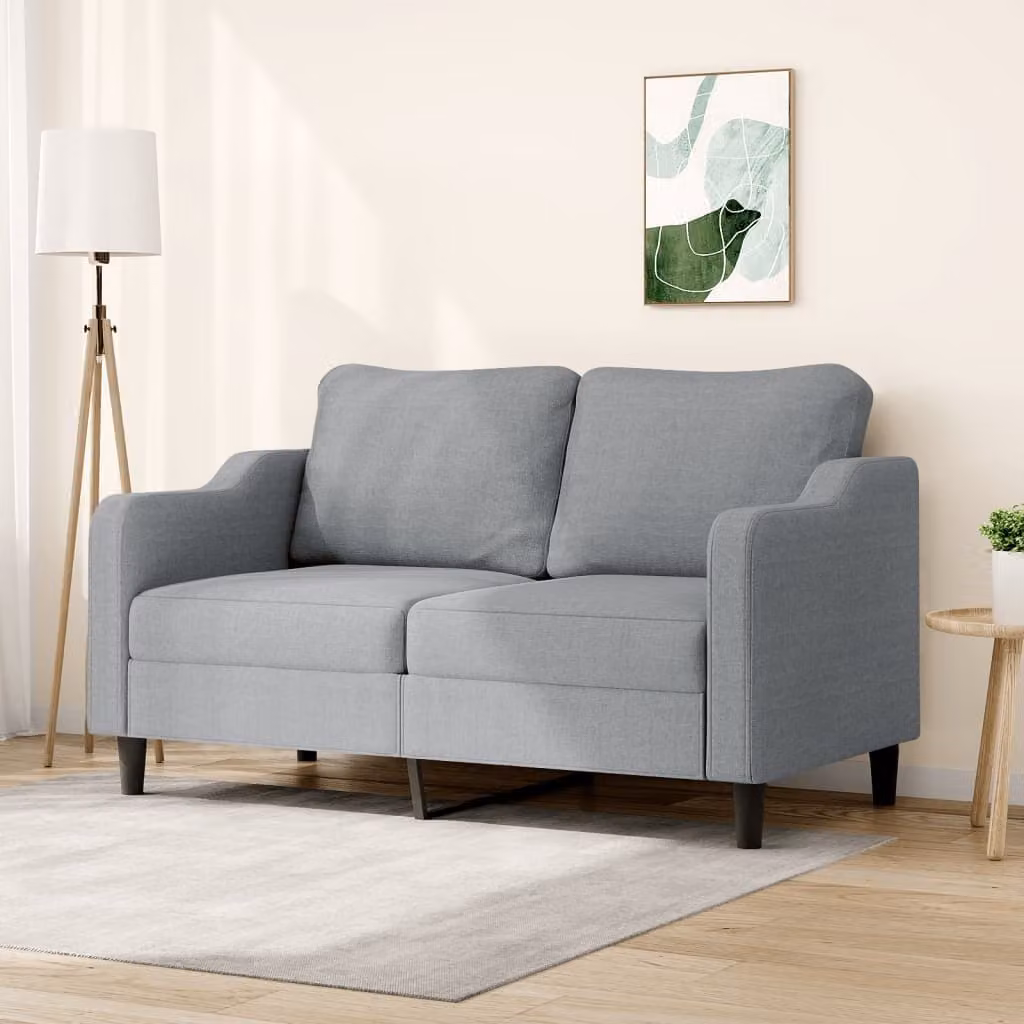 Divano a due posti, colore grigio chiaro, 140 cm, rivestito in tessuto