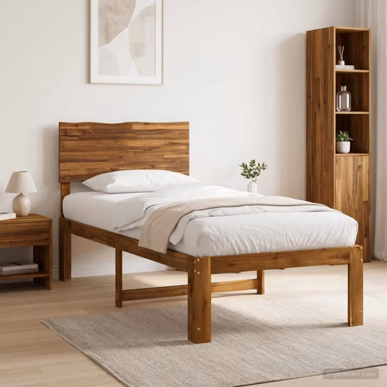 Letto Singolo con Testiera ROSTOCK vidaXL in Legno di Acacia Naturale, L/P/H: 90 x 190 x 94 cm