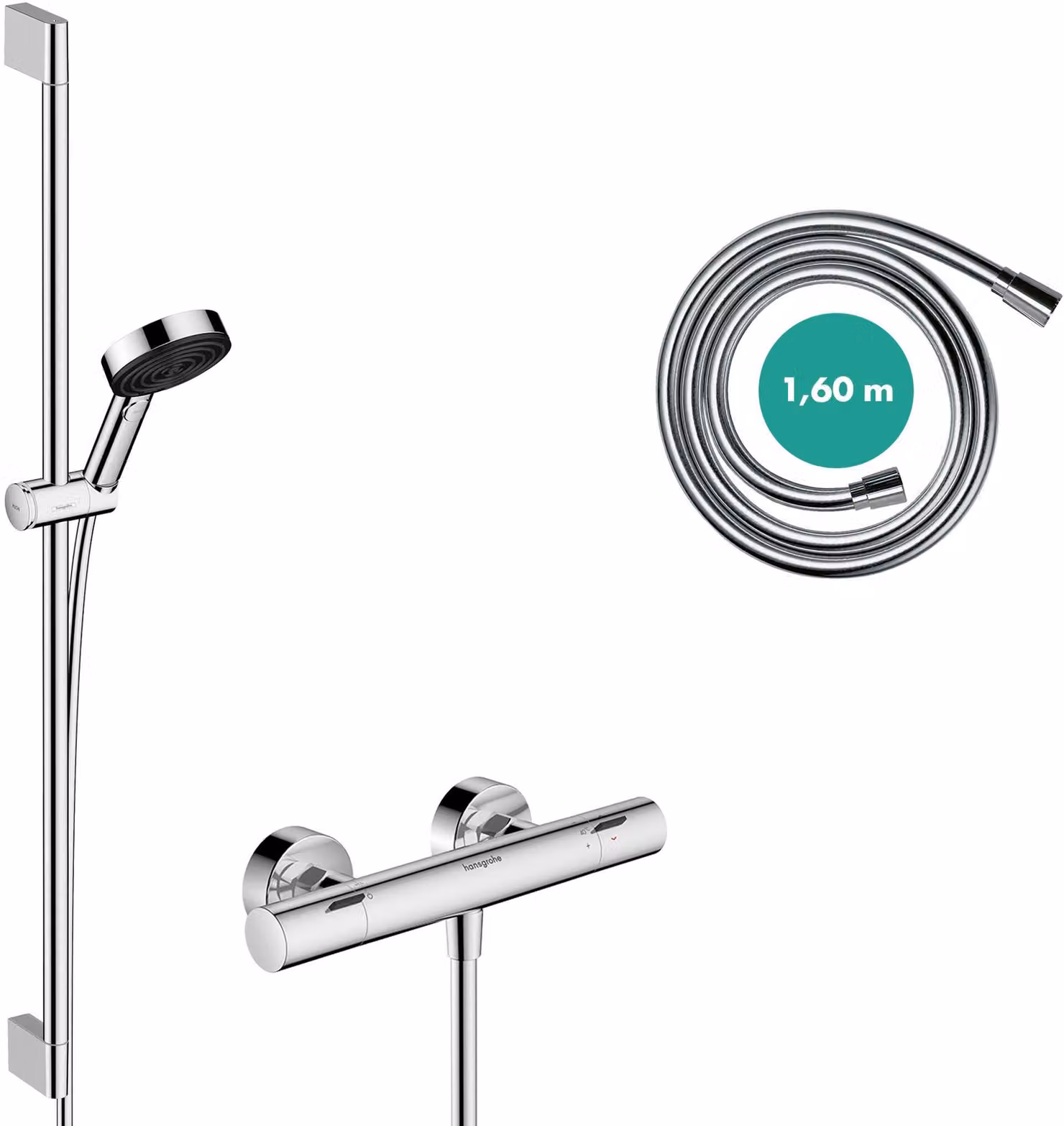 Set doccia con termostato, soffione da 8,2 litri/minuto, 3 getti, cromato