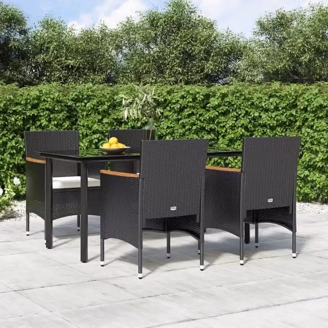 Set da Pranzo da Giardino 5 pz con Cuscini Nero 3156632