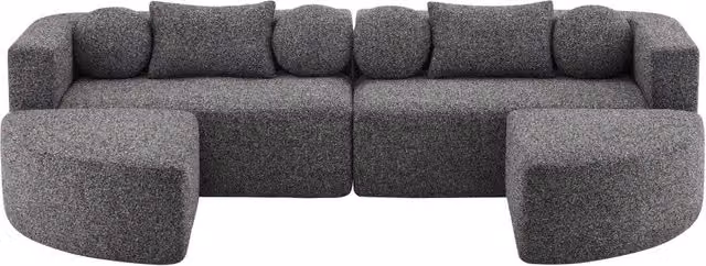 Divano modulare letto in chenille nero, dimensioni 292x165x68 cm, senza montaggio