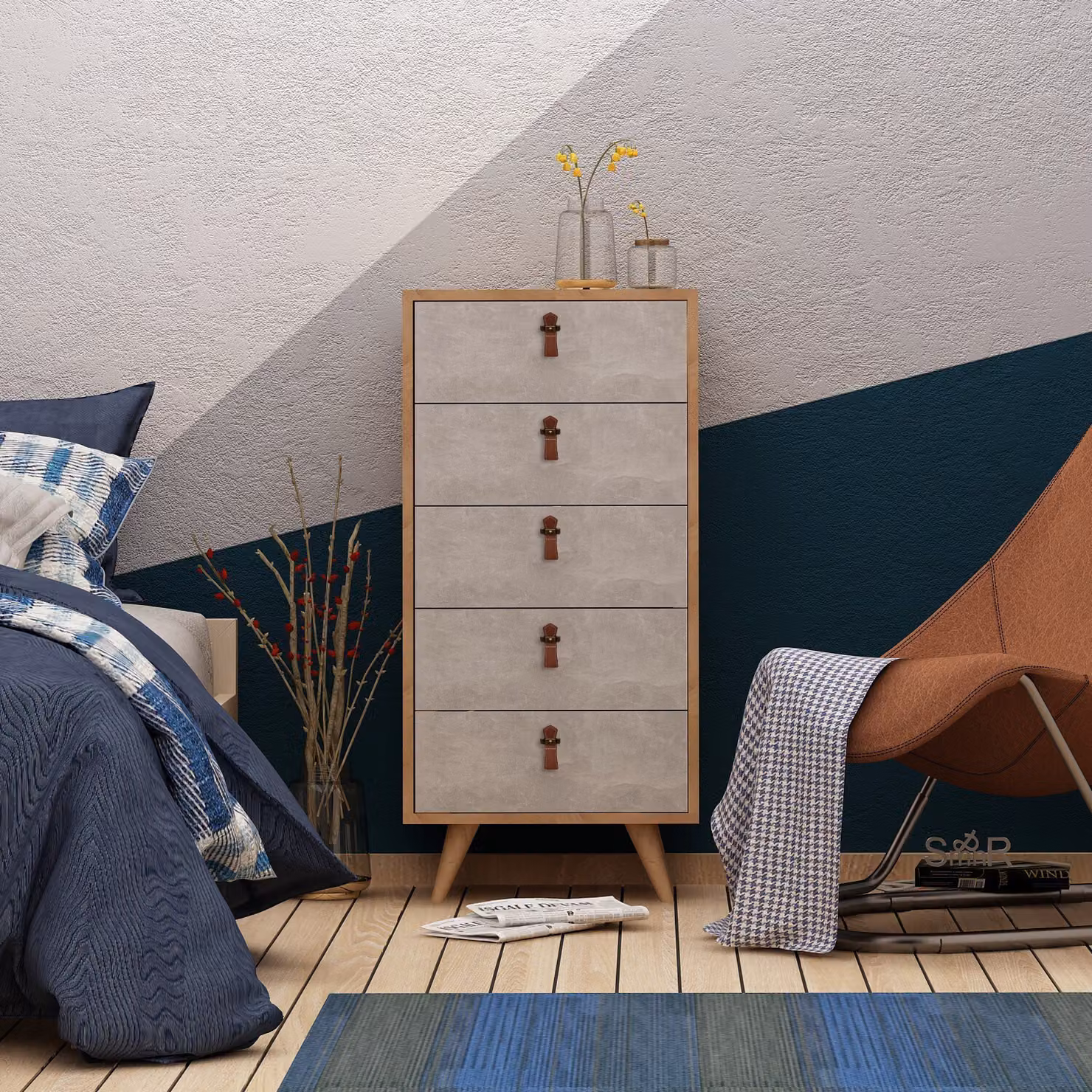 Skye Decor, mensola, cassettiera, rovere, 100% pannelli truciolari rivestiti in melamina, 50 x 40 x 103 cm