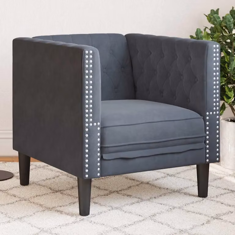 vidaXL Divano Chesterfield in Velluto Grigio Scuro L: 74,5 cm, P: 71 cm, H: 70,5 cm