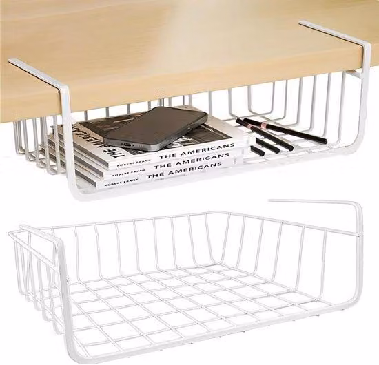 Contenitore in metallo da 30 cm, bianco, da riporre sotto il mobile