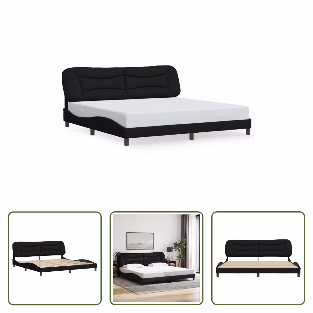 The Living Store Struttura letto con testiera nera 200x200 cm in tessuto