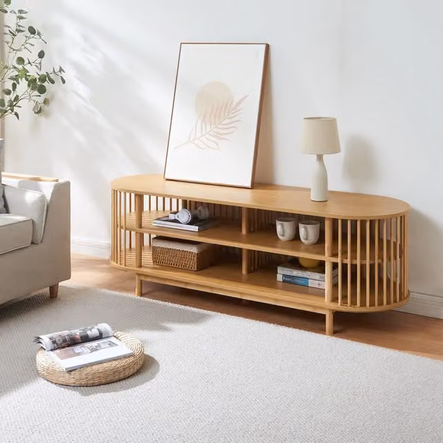 Mobile Porta TV Jarvenpaa en.casa in Bambù con 4 Scomparti, L/P/H: 150 x 48 x 50 cm, Naturale
