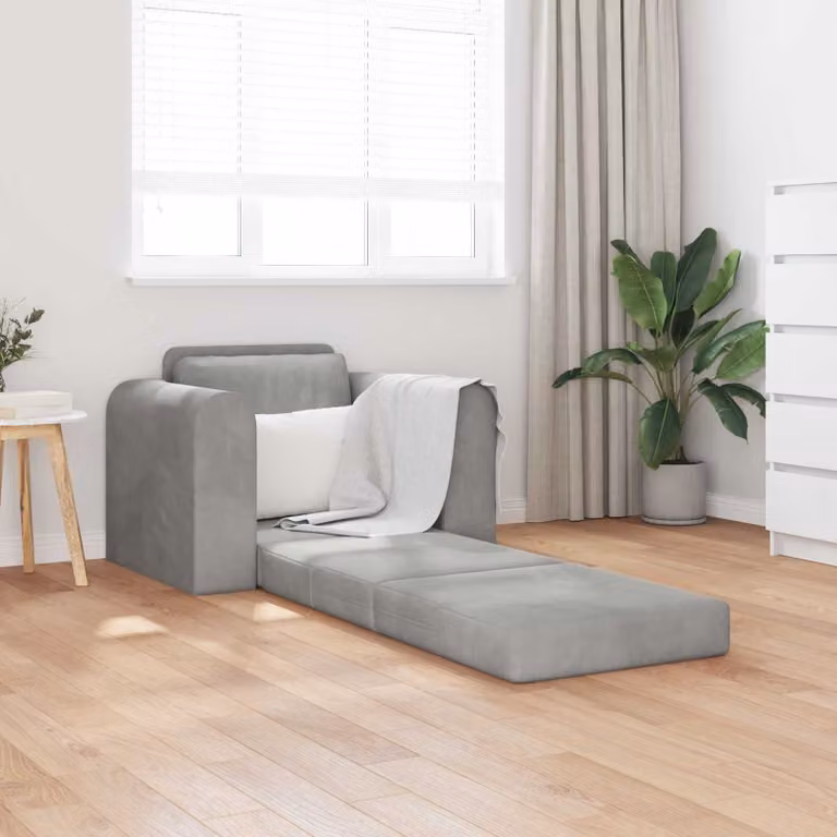 Divano letto vidaXL in velluto grigio con struttura in metallo L: 98 cm, P: 71 cm, H: 83 cm