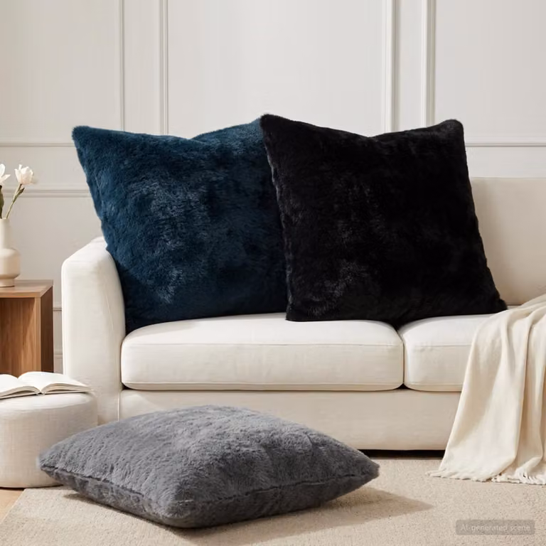 Set di 6 federe vidaXL HEERLEN nere in pelliccia sintetica, L 65 cm x L 65 cm
