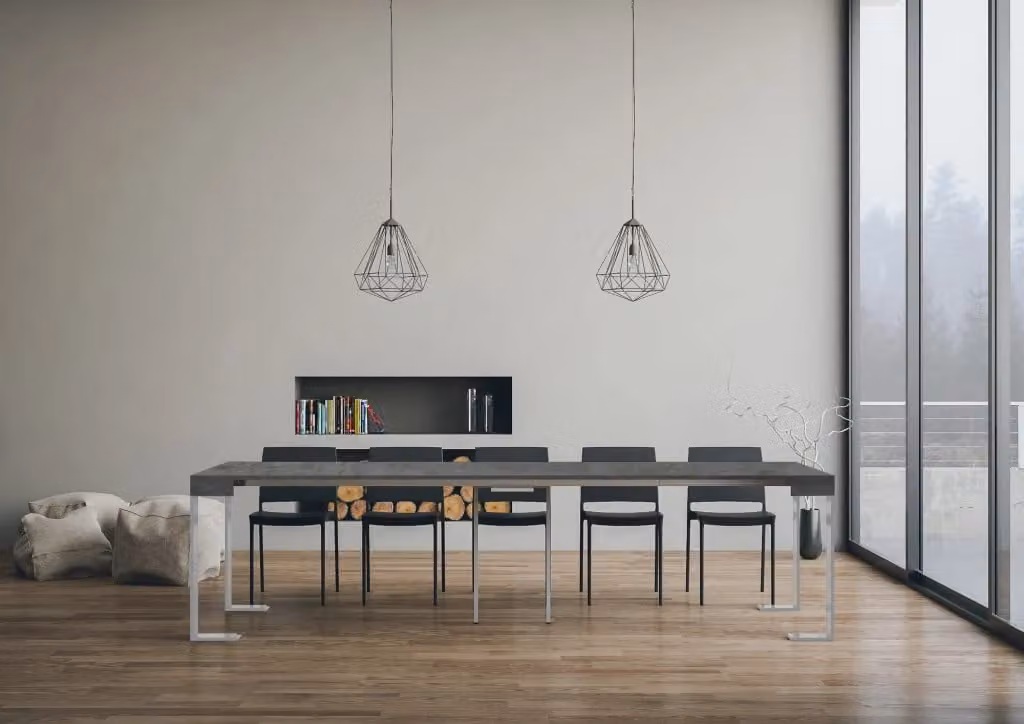 Consolle allungabile Tekno in finitura Noce con telaio Bianco per soggiorno e cucina L/P/H: 90 x 40/300 x 77 cm
