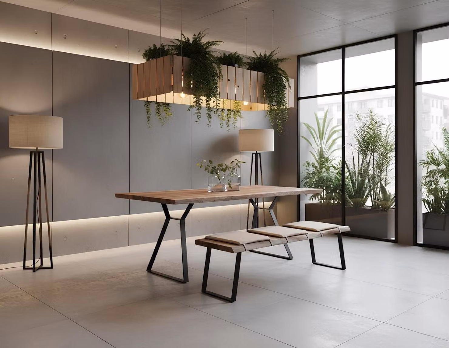 Tavolo da pranzo, panca imbottita, stile moderno, colore marrone, nuovo, rettangolare, legno
