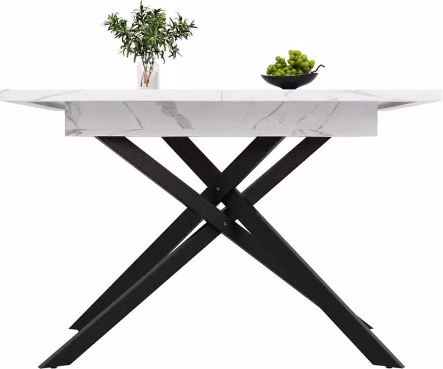 Tavolo da pranzo allungabile 120-160 x 80 cm in MDF bianco effetto marmo