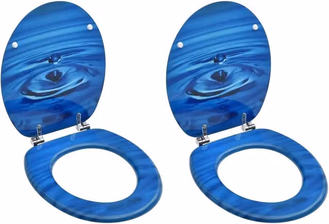 Set di due sedili per WC con coperchio a chiusura ammortizzata MDF blu con motivo a goccia d'acqua 02_0002974
