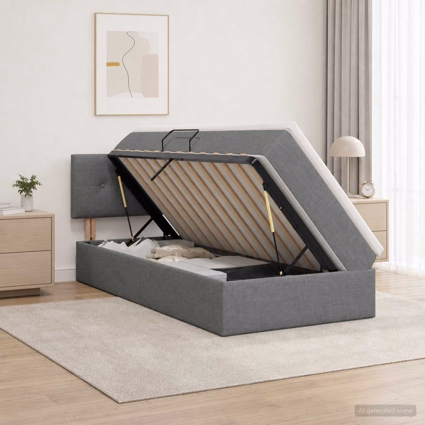 Letto con contenitore e materasso ibrido vidaXL Grigio e Bianco L/P: 100 x 200 cm