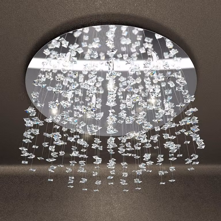 Plafoniera Contemporanea Flare Metallo Cromo Cristallo 12 Luci G9
