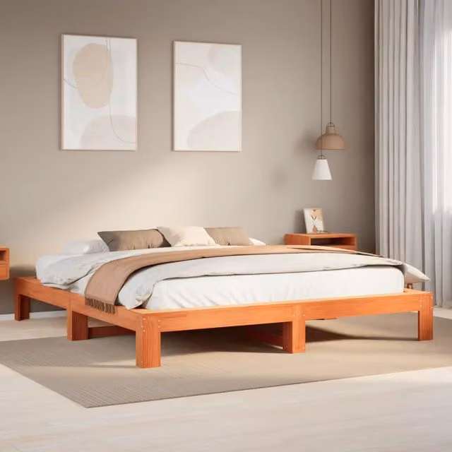Letto senza Materasso-Struttura Letto Marrone Cera 180x200 cm in Legno di Pino 484689