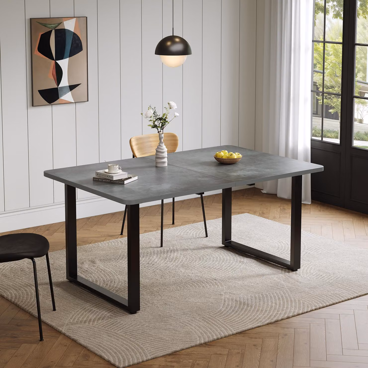 okwish Tavolo da pranzo allungabile a 3 lunghezze, forma rettangolare, tavolo pieghevole con gambe in metallo, semplice tavolo da cucina per sala da pranzo o cucina, grigio